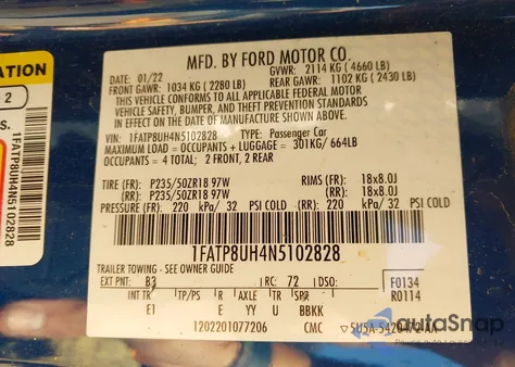 2022 Ford Mustang Ecoboost Premium z USA, uszkodzony, nr VIN 1FATP8UH4N5102828